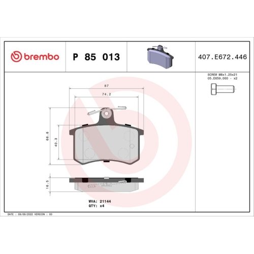 BREMBO Bremsbelagsatz, Scheibenbremse PRIME LINE