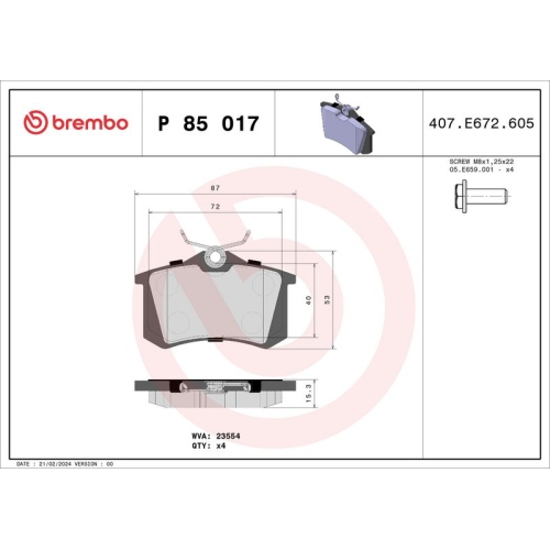 BREMBO Bremsbelagsatz, Scheibenbremse PRIME LINE