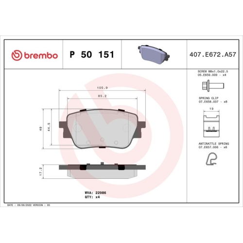 BREMBO Bremsbelagsatz, Scheibenbremse PRIME LINE