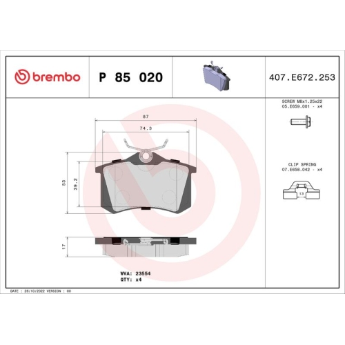 BREMBO Bremsbelagsatz, Scheibenbremse PRIME LINE