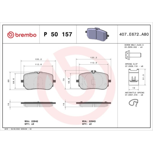 BREMBO Bremsbelagsatz, Scheibenbremse PRIME LINE