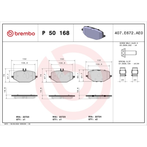 BREMBO Bremsbelagsatz, Scheibenbremse PRIME LINE