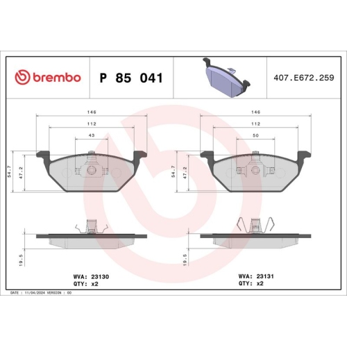 BREMBO Bremsbelagsatz, Scheibenbremse PRIME LINE