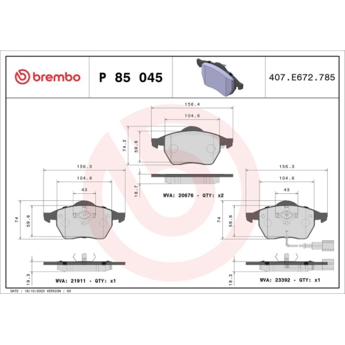 BREMBO Bremsbelagsatz, Scheibenbremse PRIME LINE