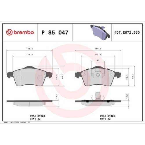 BREMBO Bremsbelagsatz, Scheibenbremse PRIME LINE