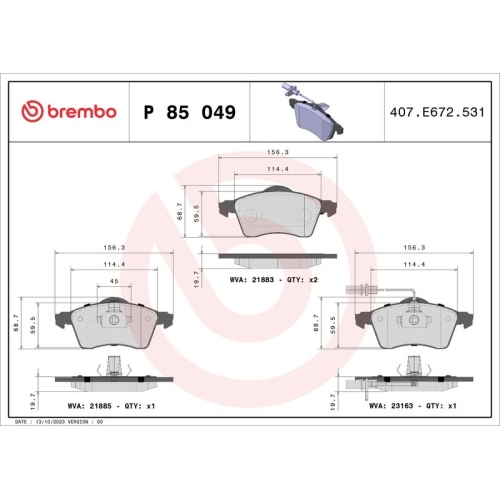 BREMBO Bremsbelagsatz, Scheibenbremse PRIME LINE