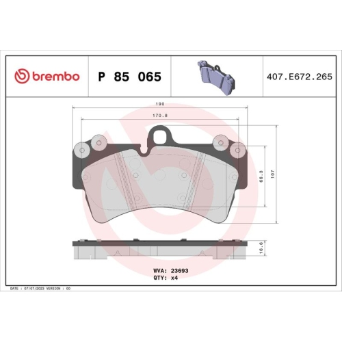 BREMBO Bremsbelagsatz, Scheibenbremse PRIME LINE