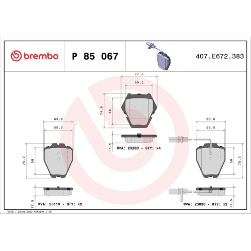 BREMBO Bremsbelagsatz, Scheibenbremse PRIME LINE