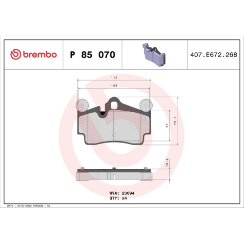 BREMBO Bremsbelagsatz, Scheibenbremse PRIME LINE