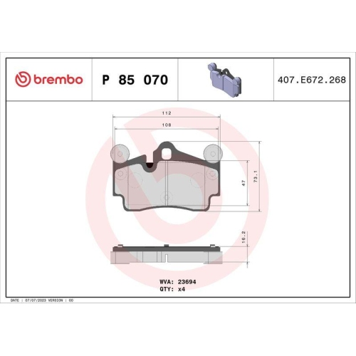 BREMBO Bremsbelagsatz, Scheibenbremse PRIME LINE