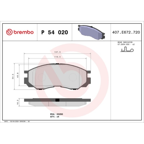 BREMBO Bremsbelagsatz, Scheibenbremse PRIME LINE