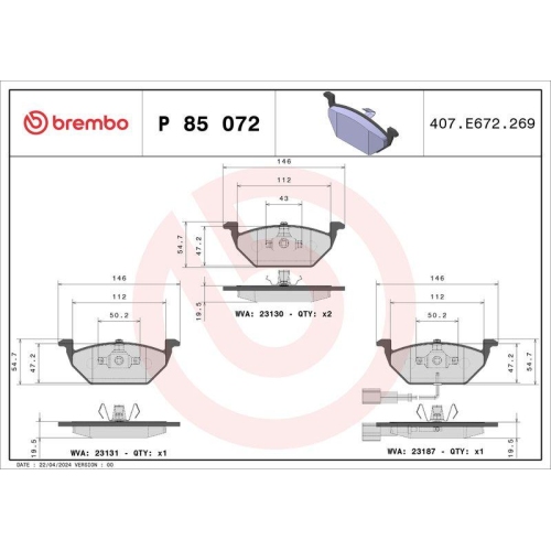 BREMBO Bremsbelagsatz, Scheibenbremse PRIME LINE