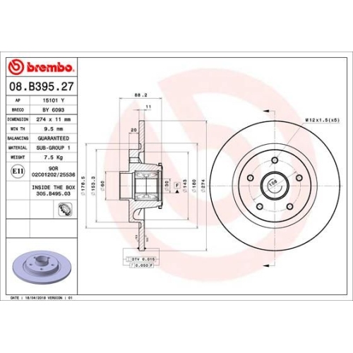 BREMBO Bremsscheibe PRIME LINE - With Bearing Kit