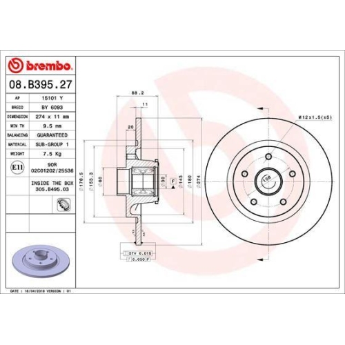 BREMBO Bremsscheibe PRIME LINE - With Bearing Kit