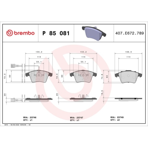 BREMBO Bremsbelagsatz, Scheibenbremse PRIME LINE