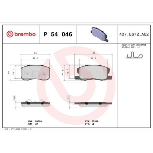 BREMBO Bremsbelagsatz, Scheibenbremse PRIME LINE