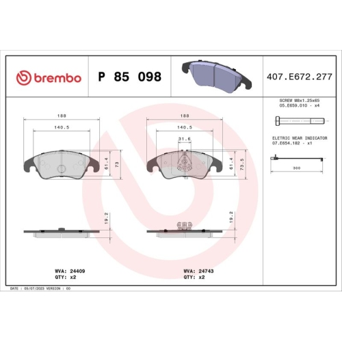 BREMBO Bremsbelagsatz, Scheibenbremse PRIME LINE