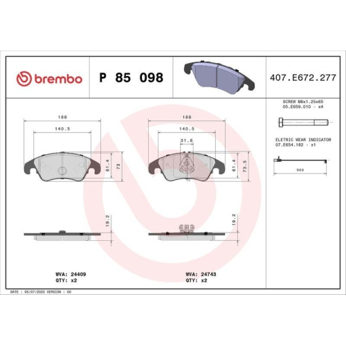 BREMBO Bremsbelagsatz, Scheibenbremse PRIME LINE