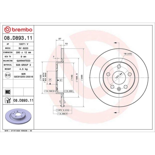 BREMBO Bremsscheibe PRIME LINE - UV Coated