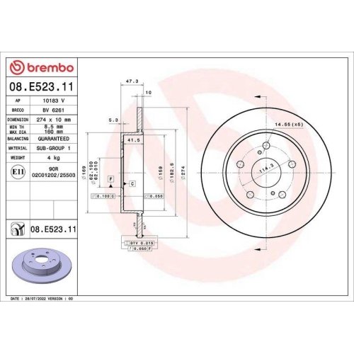 BREMBO Bremsscheibe PRIME LINE - UV Coated