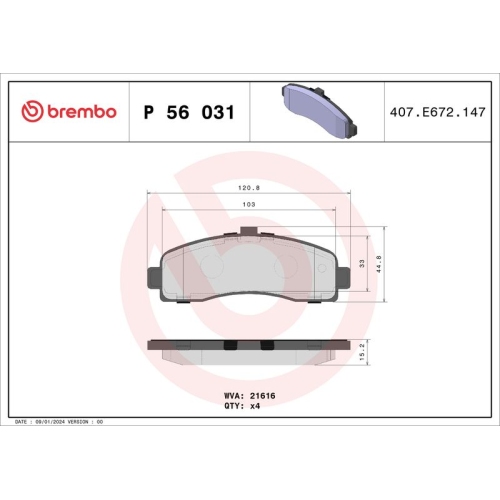 BREMBO Bremsbelagsatz, Scheibenbremse PRIME LINE