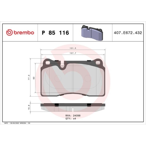 BREMBO Bremsbelagsatz, Scheibenbremse PRIME LINE