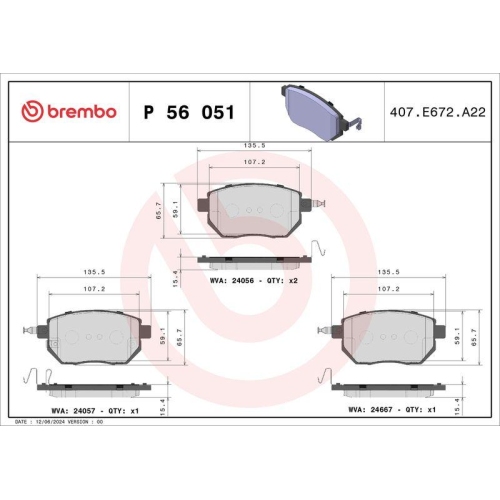 BREMBO Bremsbelagsatz, Scheibenbremse PRIME LINE