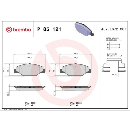 BREMBO Bremsbelagsatz, Scheibenbremse PRIME LINE