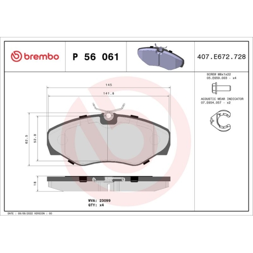 BREMBO Bremsbelagsatz, Scheibenbremse PRIME LINE