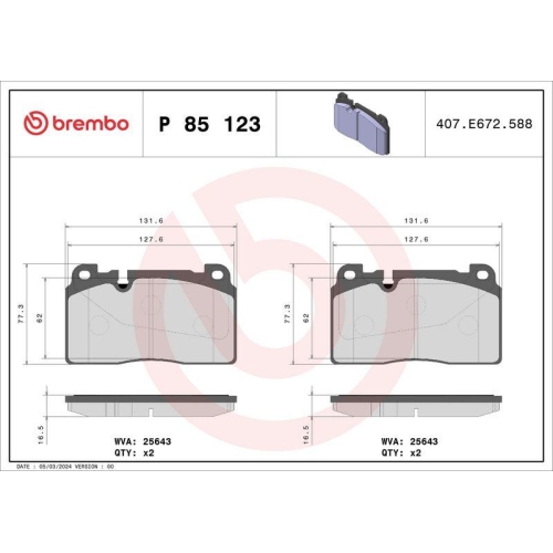 BREMBO Bremsbelagsatz, Scheibenbremse PRIME LINE