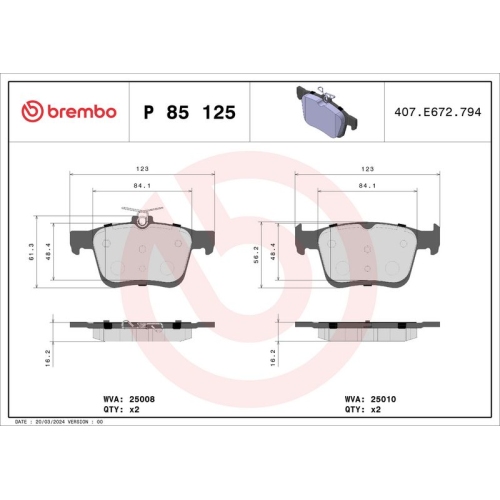 BREMBO Bremsbelagsatz, Scheibenbremse PRIME LINE