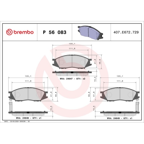 BREMBO Bremsbelagsatz, Scheibenbremse PRIME LINE