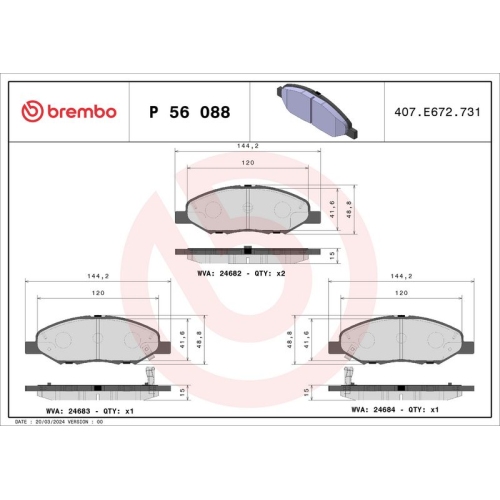 BREMBO Bremsbelagsatz, Scheibenbremse PRIME LINE