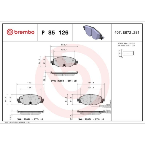 BREMBO Bremsbelagsatz, Scheibenbremse PRIME LINE