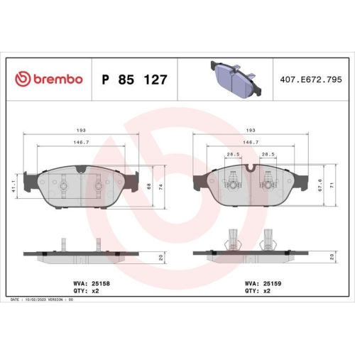 BREMBO Bremsbelagsatz, Scheibenbremse PRIME LINE