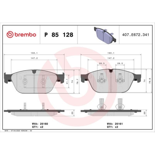 BREMBO Bremsbelagsatz, Scheibenbremse PRIME LINE