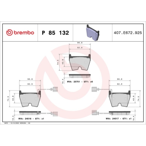 BREMBO Bremsbelagsatz, Scheibenbremse PRIME LINE