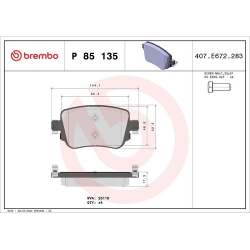 BREMBO Bremsbelagsatz, Scheibenbremse PRIME LINE