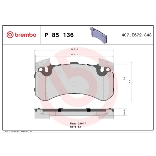 BREMBO Bremsbelagsatz, Scheibenbremse PRIME LINE