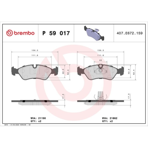 BREMBO Bremsbelagsatz, Scheibenbremse PRIME LINE