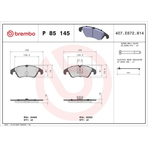 BREMBO Bremsbelagsatz, Scheibenbremse PRIME LINE