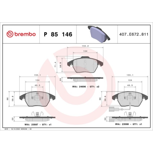 BREMBO Bremsbelagsatz, Scheibenbremse PRIME LINE