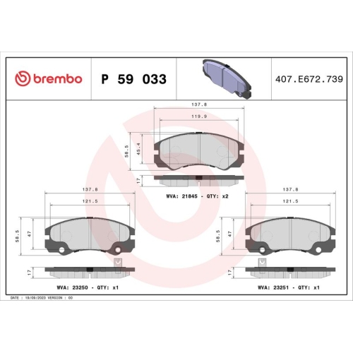 BREMBO Bremsbelagsatz, Scheibenbremse PRIME LINE