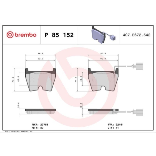 BREMBO Bremsbelagsatz, Scheibenbremse PRIME LINE