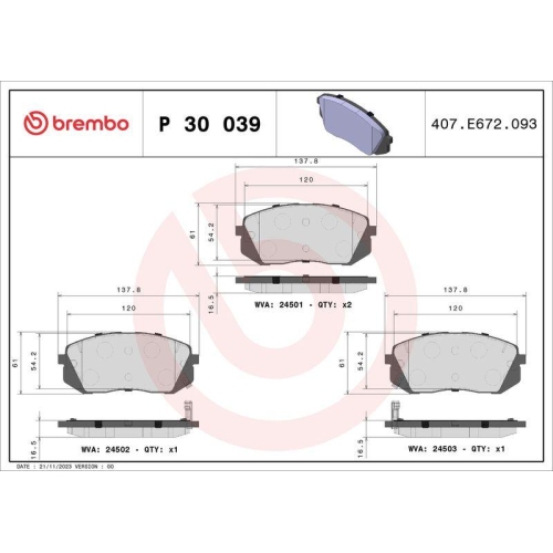 BREMBO Bremsbelagsatz, Scheibenbremse PRIME LINE