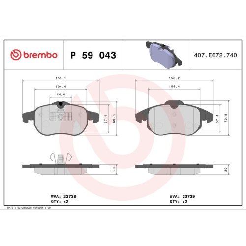 BREMBO Bremsbelagsatz, Scheibenbremse PRIME LINE