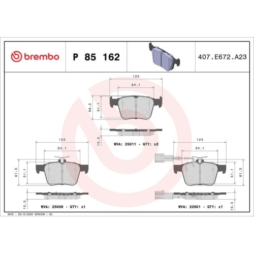 BREMBO Bremsbelagsatz, Scheibenbremse PRIME LINE