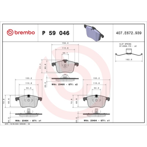 BREMBO Bremsbelagsatz, Scheibenbremse PRIME LINE