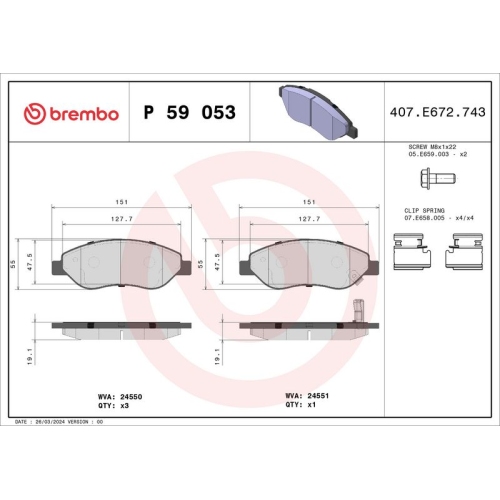 BREMBO Bremsbelagsatz, Scheibenbremse PRIME LINE