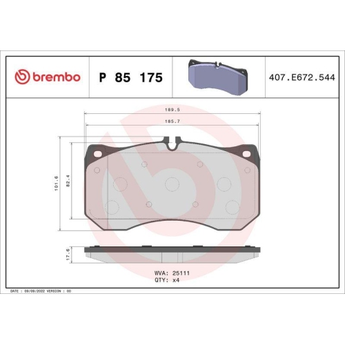 BREMBO Bremsbelagsatz, Scheibenbremse PRIME LINE